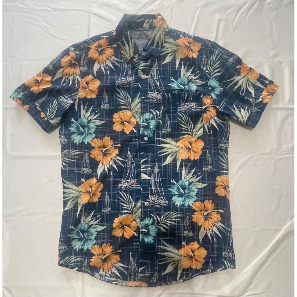 IZOD MENS SIZE HAWAIIAN SALTWATER CHAMBRAY POSEIDON SHIRT Size Small